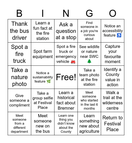 Touring Strathcona County Bingo Card