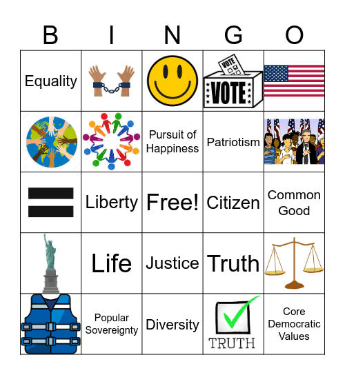 Core Democratic Values Bingo Card