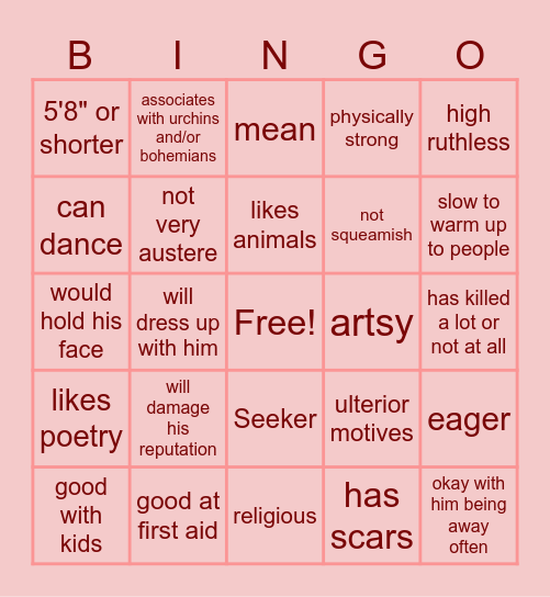 Nach's Type Bingo Card