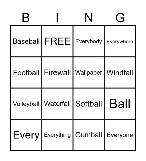 4th 9 Weeks Bingo Card
