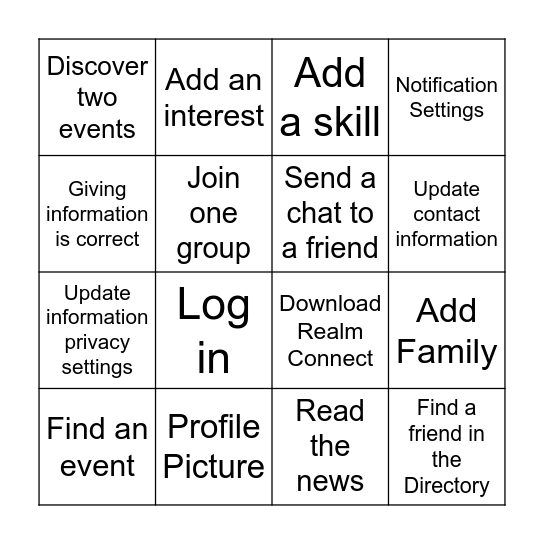 Realm Connect Bingo Card