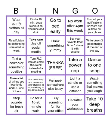 Teacher/Staff Appreciation *W.I.N.* Time Bingo Card