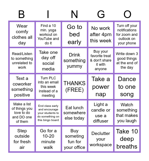 Teacher/Staff Appreciation *W.I.N.* Time Bingo Card