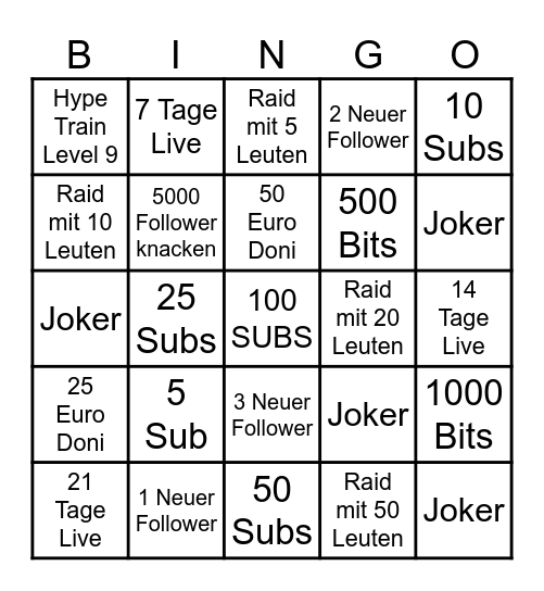 SubaDingo Giveaway Bingo Card