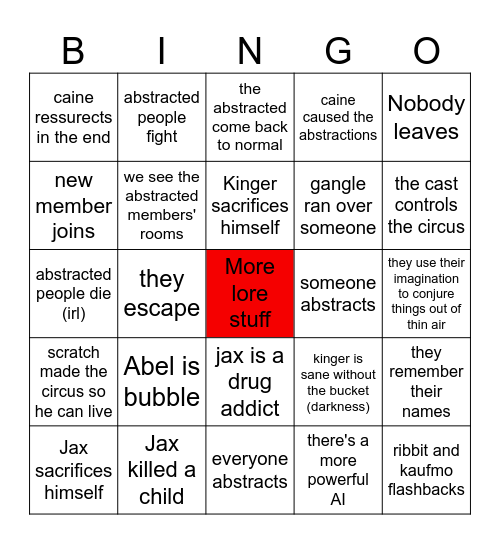 TADC Ep.9 Predictions Bingo Card