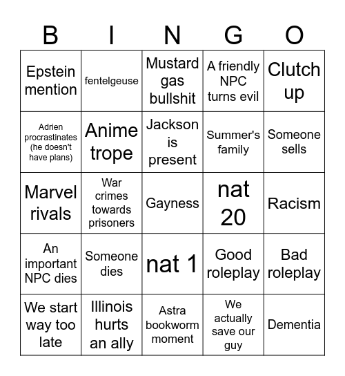 Untitled Bingo Card