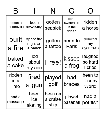 I have never... Bingo Card