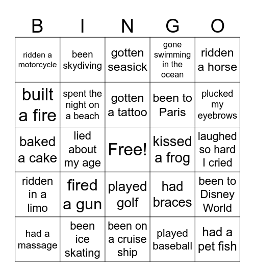 I have never... Bingo Card