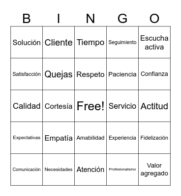 CALIDAD DEL SEVICIO AL CLIENTE Bingo Card
