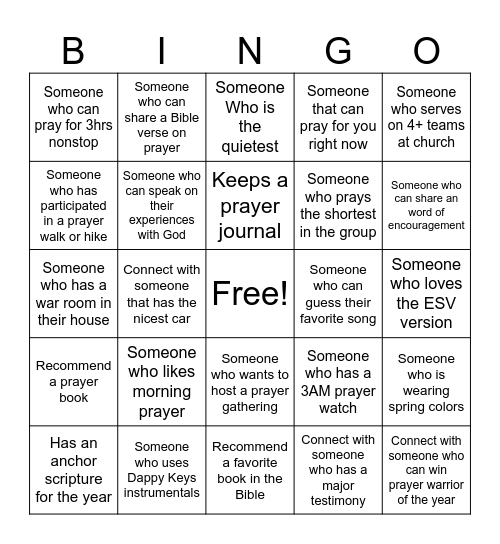 PRAYER TEAM 2026 Bingo Card