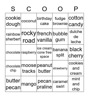 Ice Cream Bingo Card