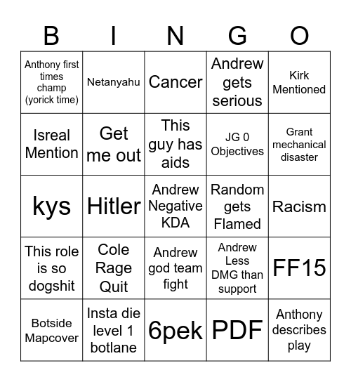 Untitled Bingo Card