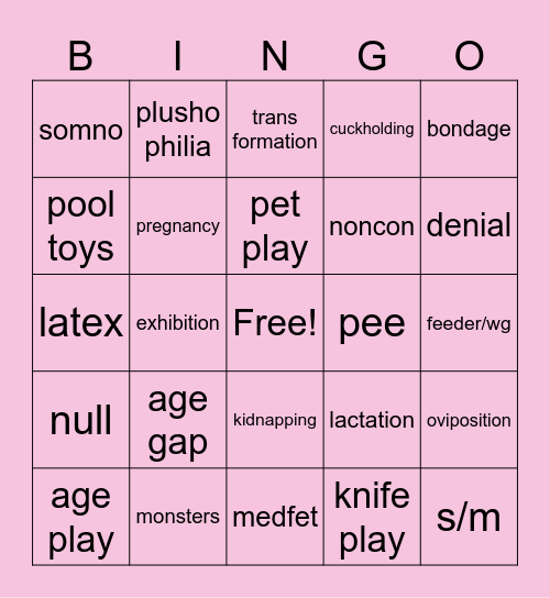 Aster fetish bingo ☺️☺️ Bingo Card
