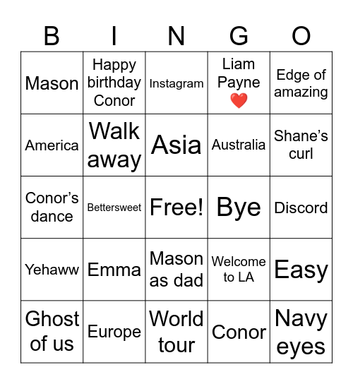 MTM Bingo Card