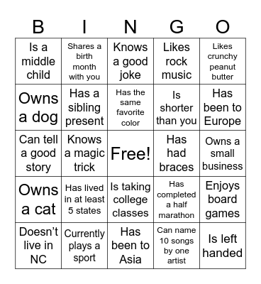 Find Someone Who Bingo Card