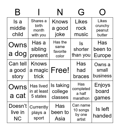 Find Someone Who Bingo Card