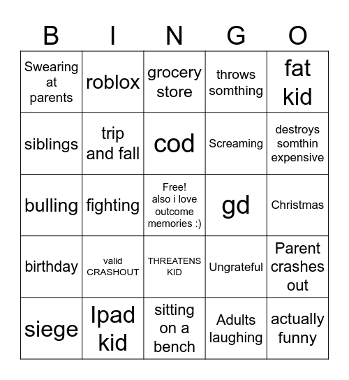 CRASHOUT Bingo Card