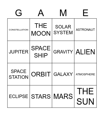 THE OUTER SPACE - BINGO (5th Grade) Bingo Card