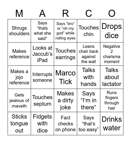 Marco bingo Card