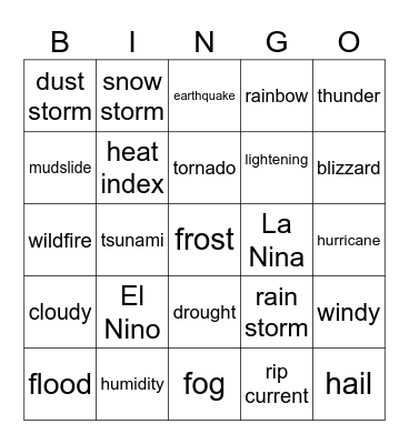 Weather Bingo Card