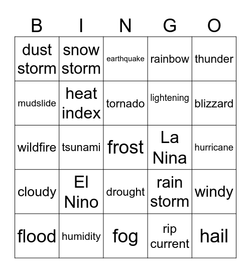 Weather Bingo Card