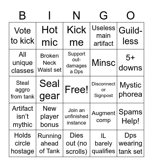 RAQ Bingo Card