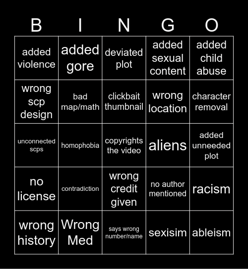content farm sins Bingo Card
