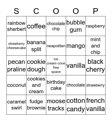 Ice Cream Bingo Card