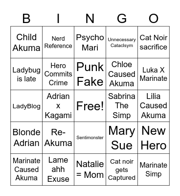 Miraculous Bingo NL Bingo Card