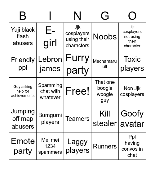 Jujitsu Shenanigans Bingo Card