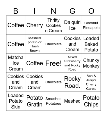 Aero's Scoops & Spuds Bingo Card
