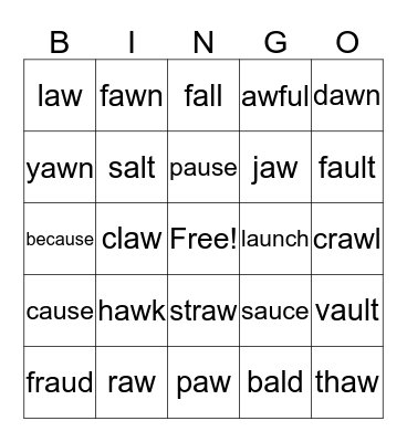 au aw al  Bingo Card