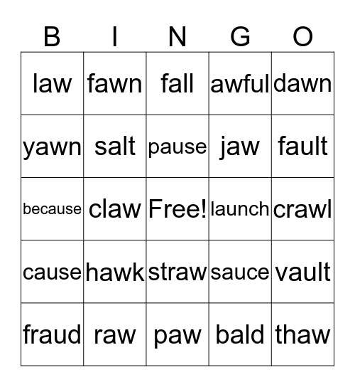 au aw al  Bingo Card