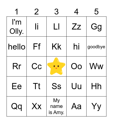 YBM - 3rd - Lesson 1 - Hello, ABC! Bingo Card