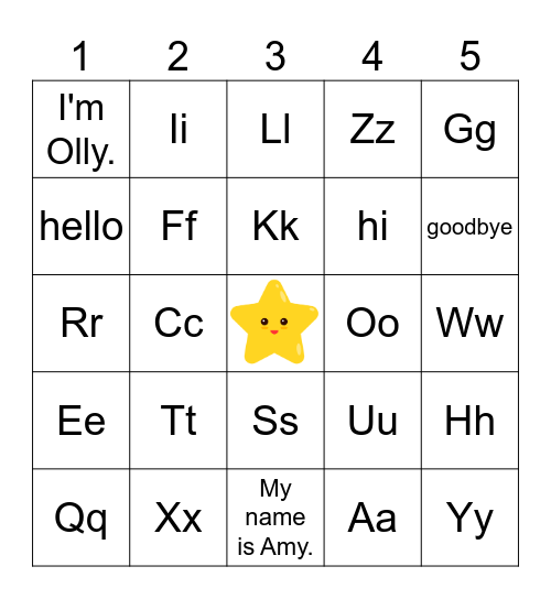 YBM - 3rd - Lesson 1 - Hello, ABC! Bingo Card