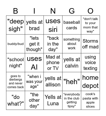 Unc Bingo Card