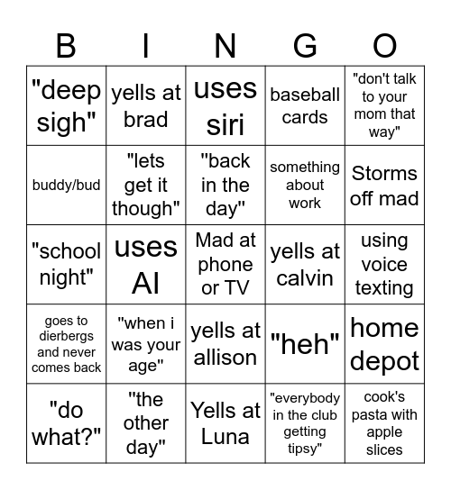 Unc Bingo Card