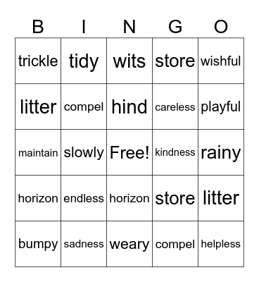 Vocabulary Bingo Card