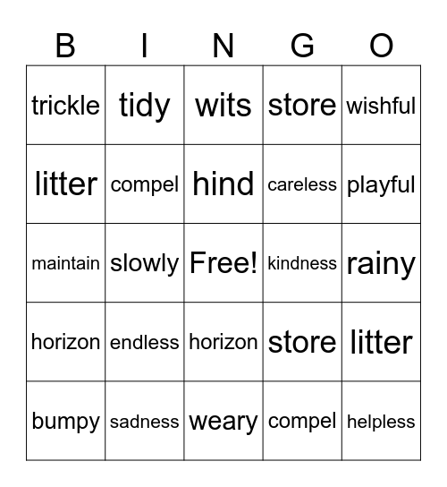 Vocabulary Bingo Card