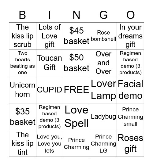 Lovers Bingo Card