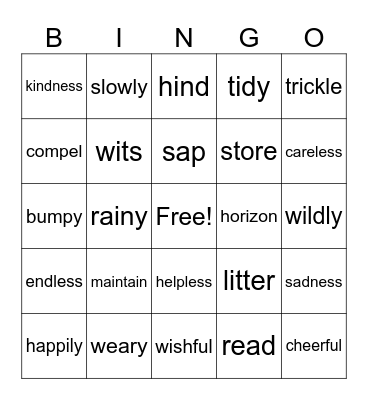 Vocabulary Bingo Card