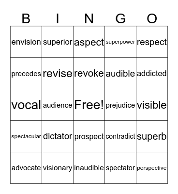 Lesson 1-3 Vocabulary Bingo Card