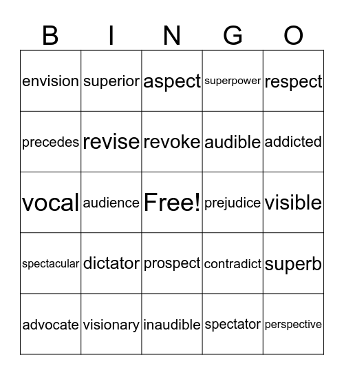 Lesson 1-3 Vocabulary Bingo Card