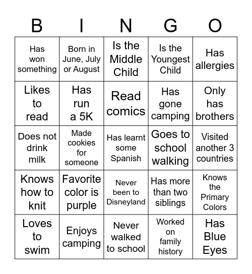 Find someone who... Bingo Card