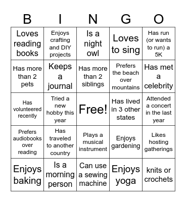 Get to Know Your Table Bingo Card