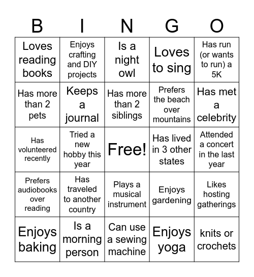Get to Know Your Table Bingo Card