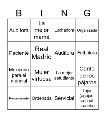 70 Llanethia Bingo Card