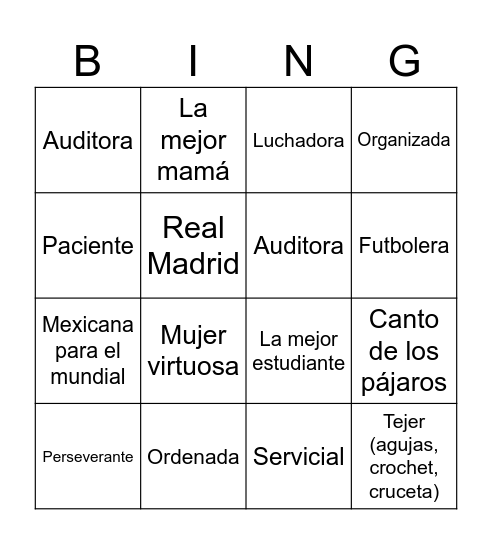 70 Llanethia Bingo Card