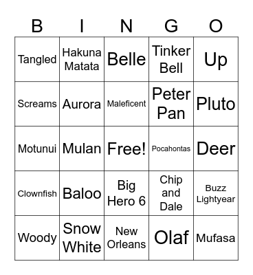 Disney Blackout Bingo! Bingo Card