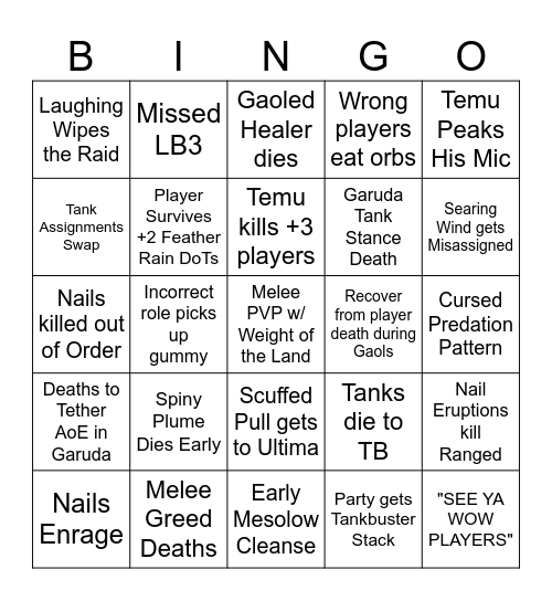 UWU Bingo Card